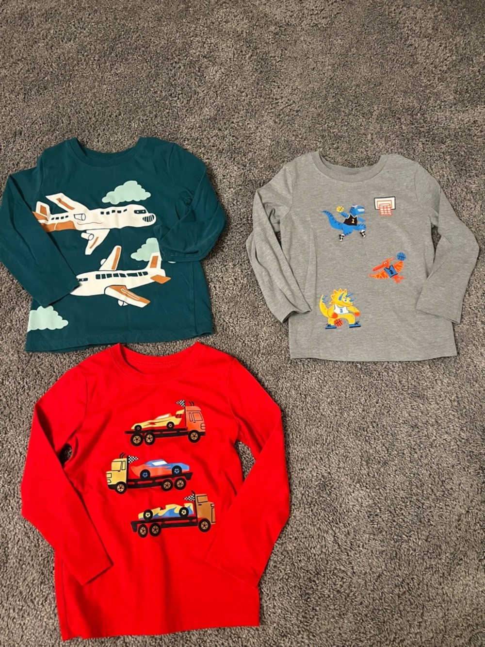 Cat & Jack Boys Long Sleeve Tops - Teal, Gray & Red